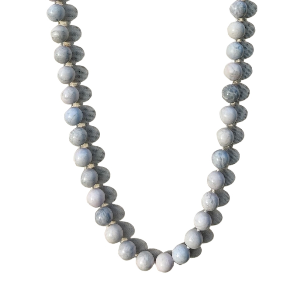 Hand Knotted Blue Angelite Stone Necklace